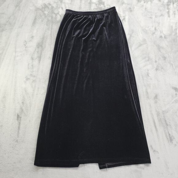 Vintage Notations Skirt Size PM Black Velvet Maxi Pull On Back Slit Stretch - Picture 1 of 7